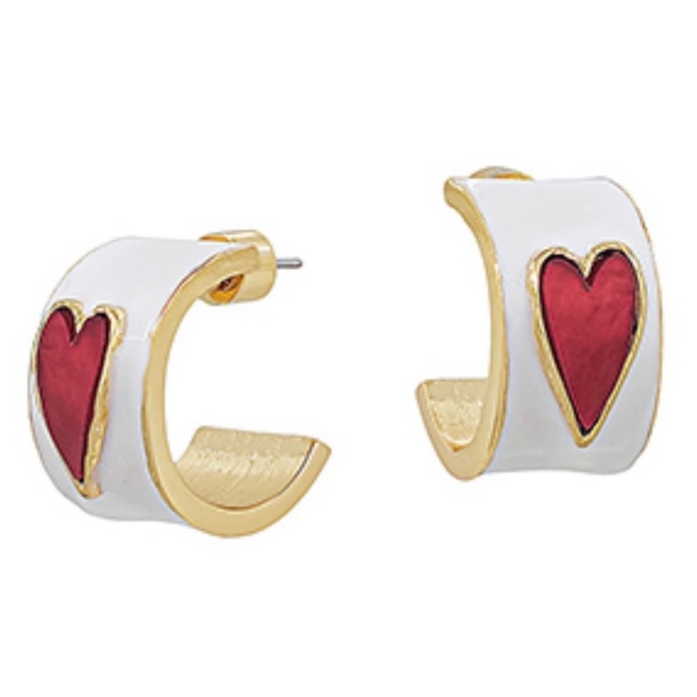 New With Tags…Boutique White/Red/Gold Heart Open Hoop Earrings